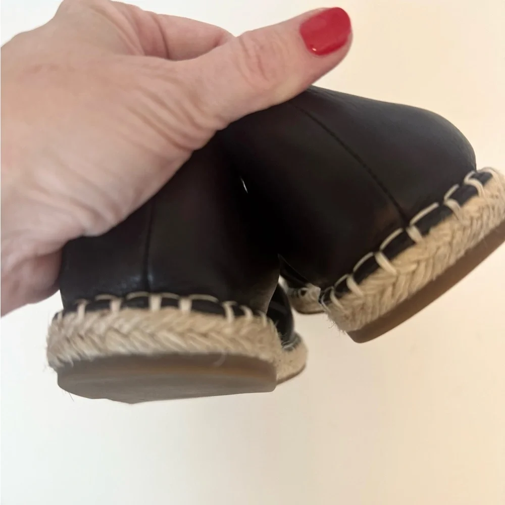 Eileen Fisher Lee Washed Leather Espadrille Shoes in Black Size 9.5